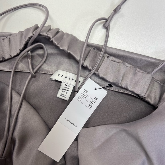 Topshop Tall Ruched Side Strappy Satin Mini Dress Silver Gray New With Tags 10 - Picture 5 of 12